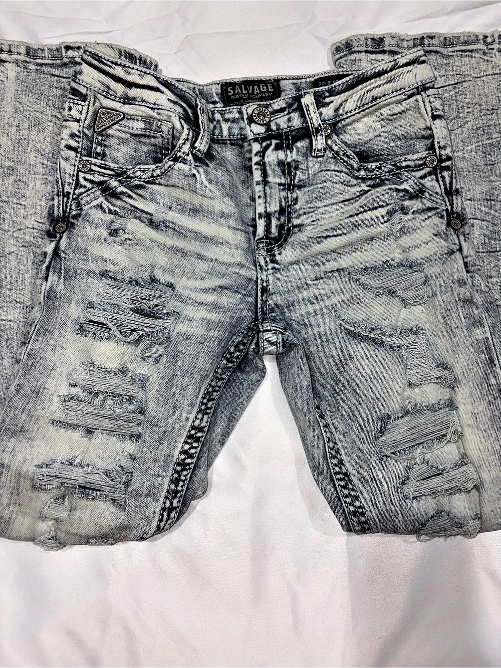 Salvage Buckle Slim Bootcut Distressed Jeans